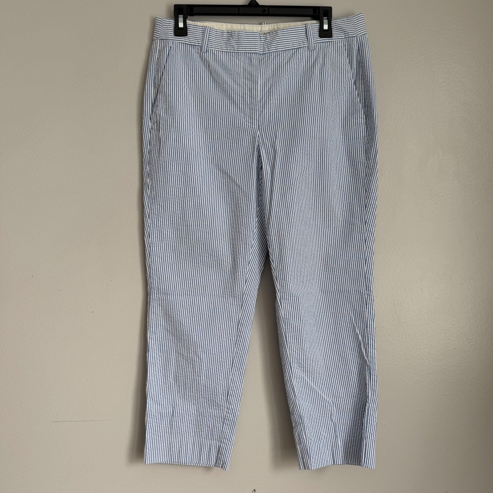 J.Crew Factory | Seersucker Striped Cropped Pants | Blue/White | Size 8